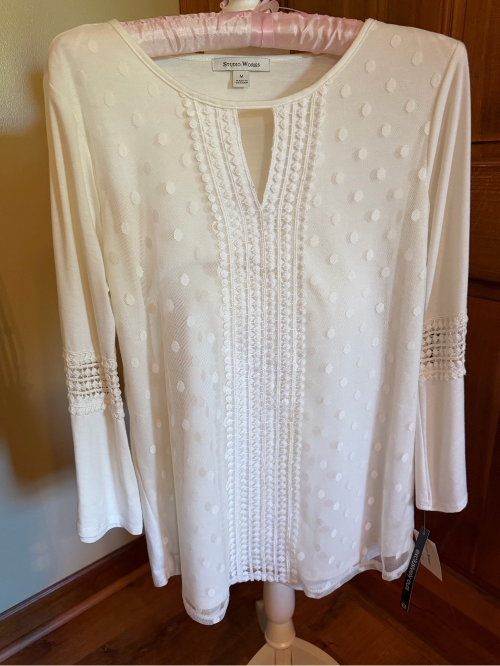 Studio Works Cream Swiss Dot Crochet-Trim Tunic
